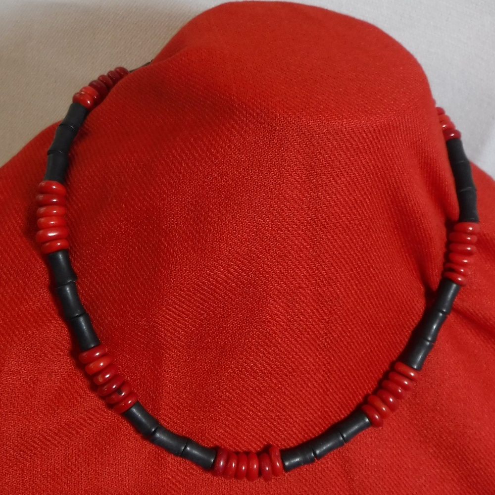 Handmade Necklace Black and Red Beads